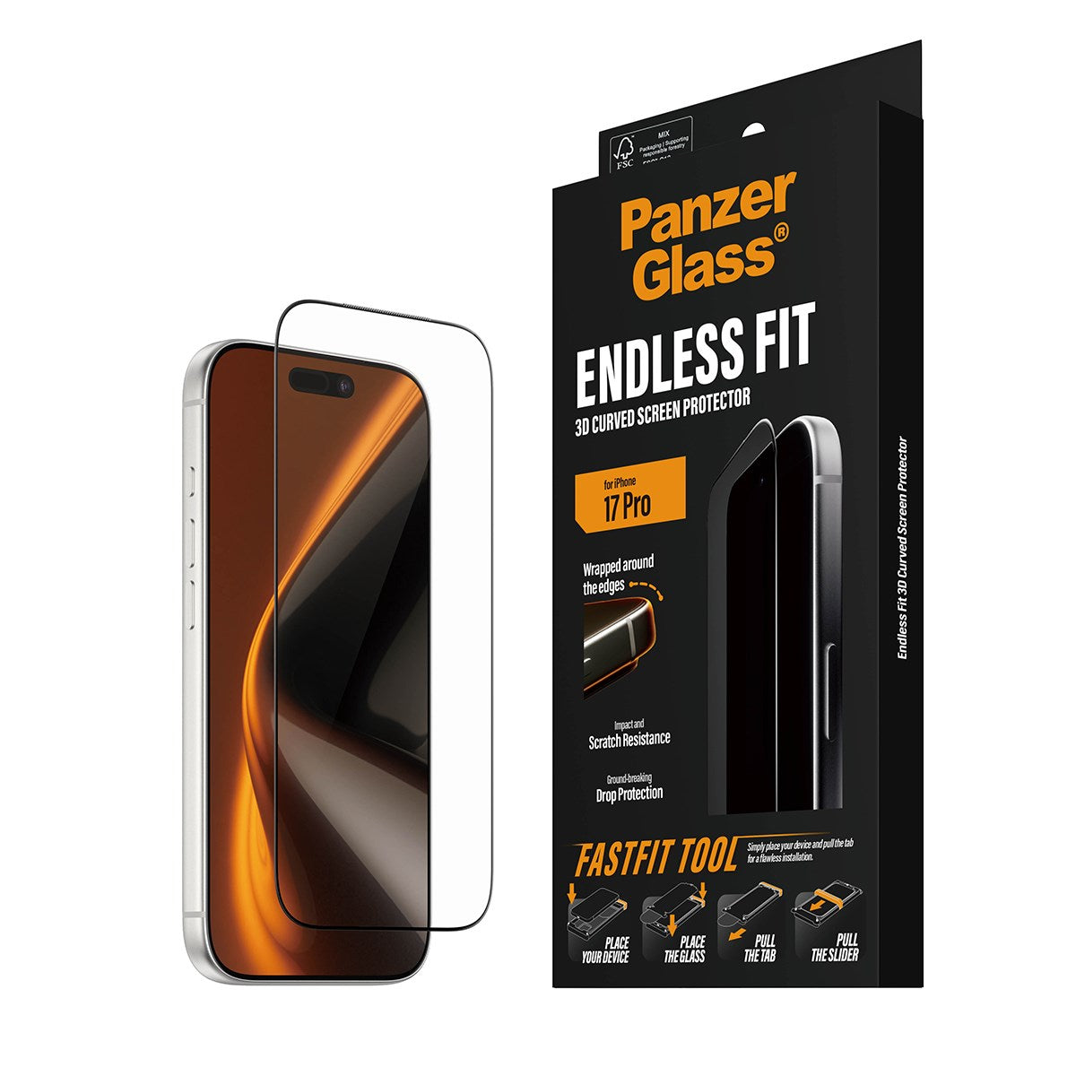 PanzerGlass® 3D Curve Screen Protector iPhone 17 Pro w. Applicator